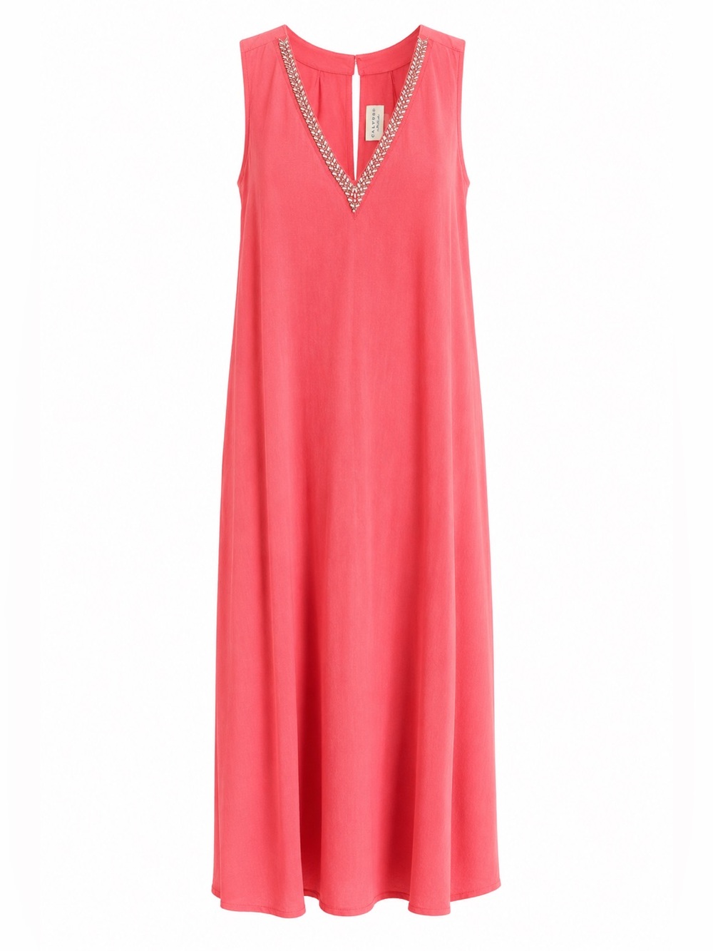 Calypso St Barth Linen Blend Embellished Midi Dress Size M Coral Resort